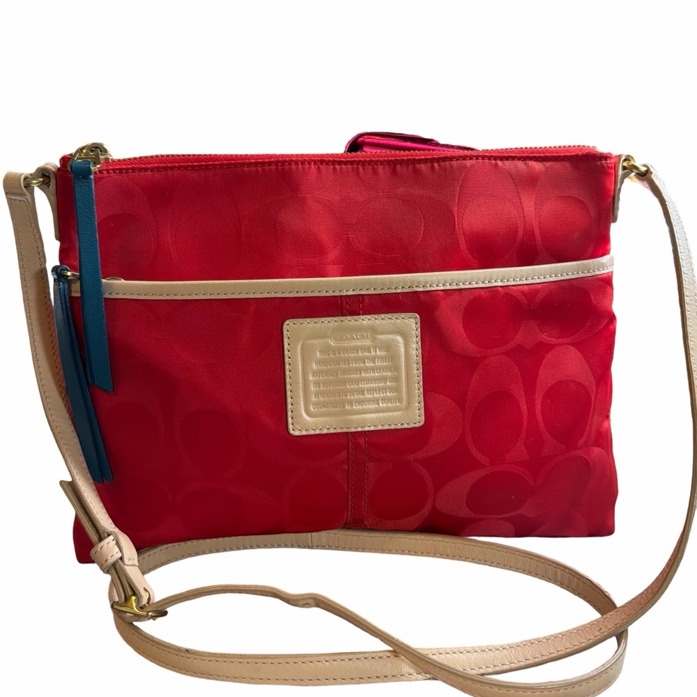 Coach Red Signature Nylon Legacy Weekend Colorblock Crossbody